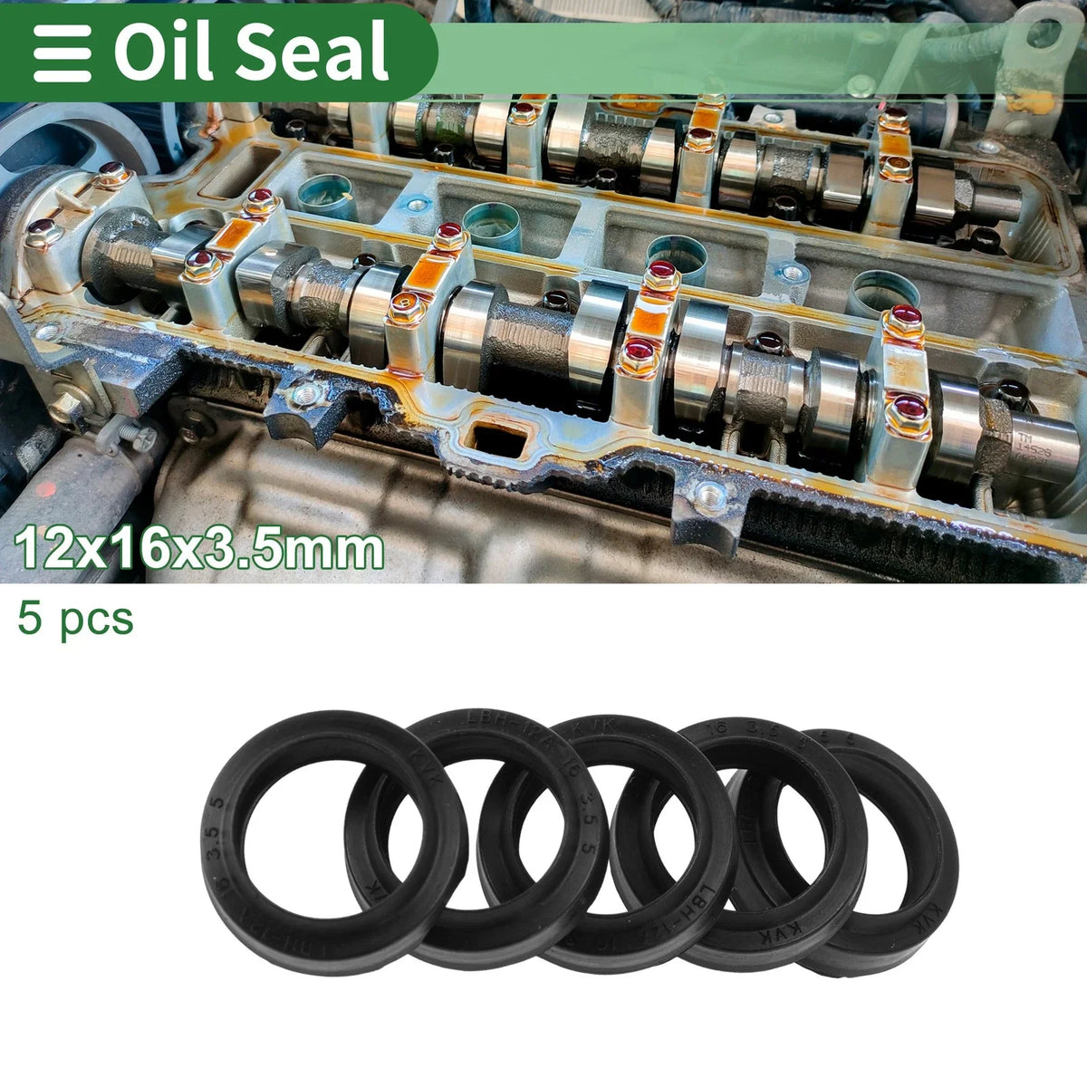 Set of 5 Oil Seal Rotary Shaft Seal NBR Rubber 12x16x3.5mm