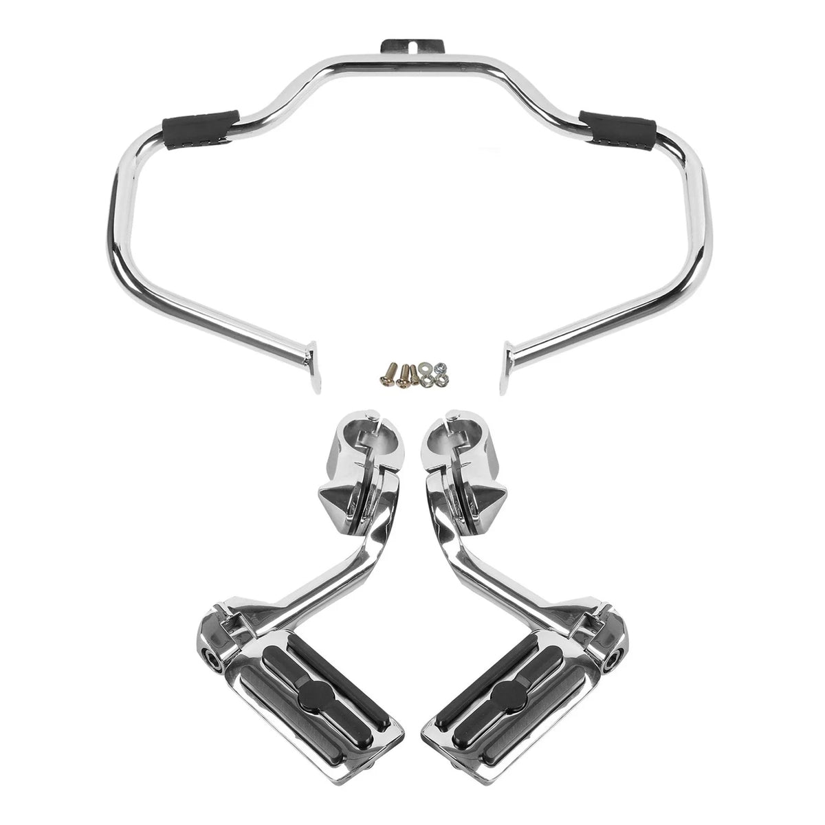 Chrome Mustache Engine Guard Crash Bar Foot Peg Clamps for Softail FL 2000-2017