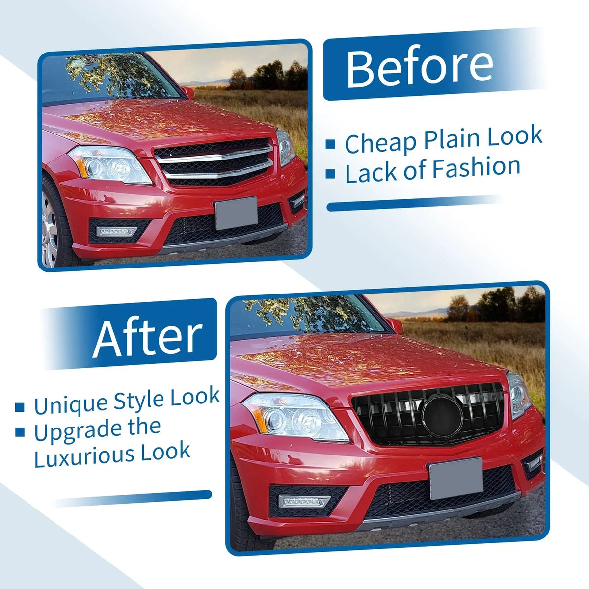 Front Upper Bumper Grille - Gloss Black for Mercedes-Benz GLK300 2010-2012