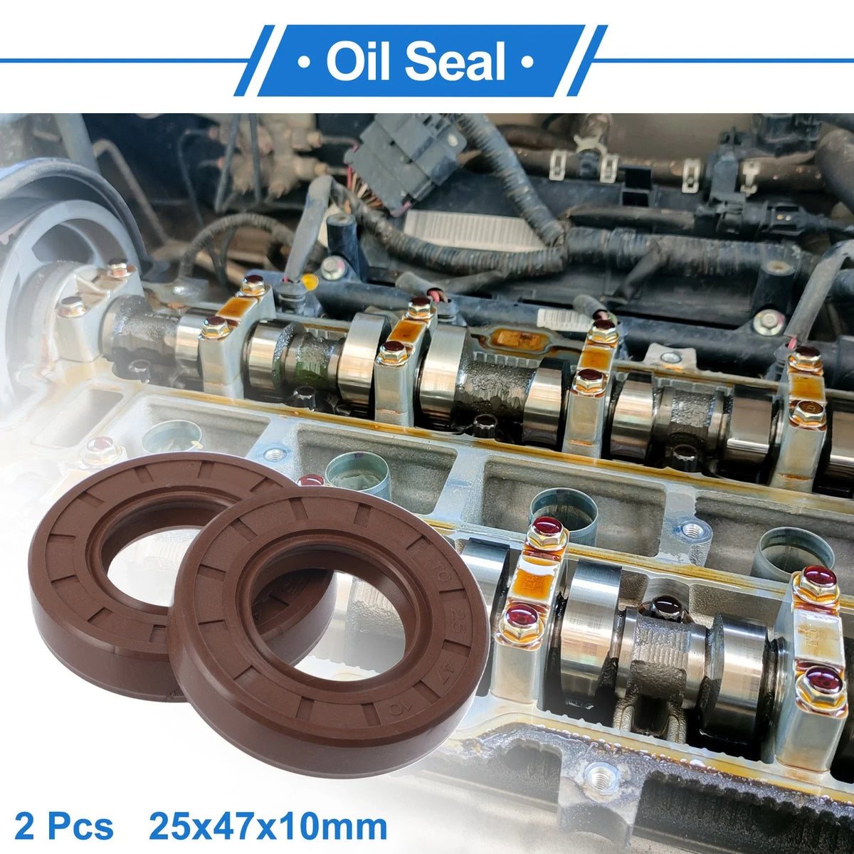 Set of 2 Oil Seal Rotary Shaft Seal FKM Rubber 25x47x10mm