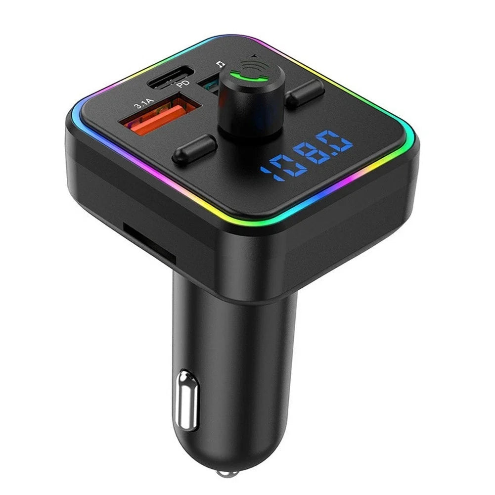 Wireless FM Transmitter MP3 Player with USB A & C Fast Charger for Universal Use