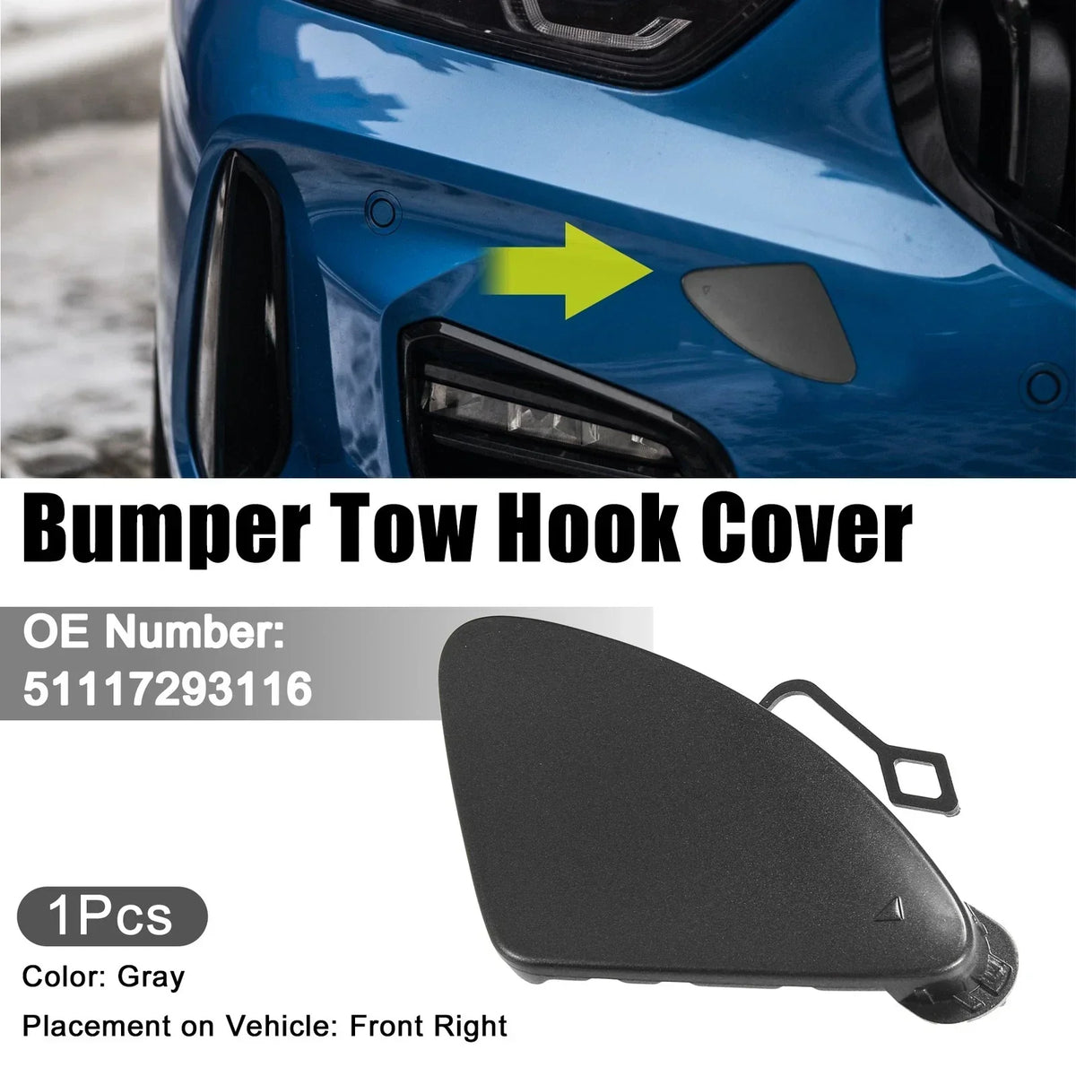 Front Right Bumper Cover Cap for BMW 320i Tow Eye Hook 2012-2015