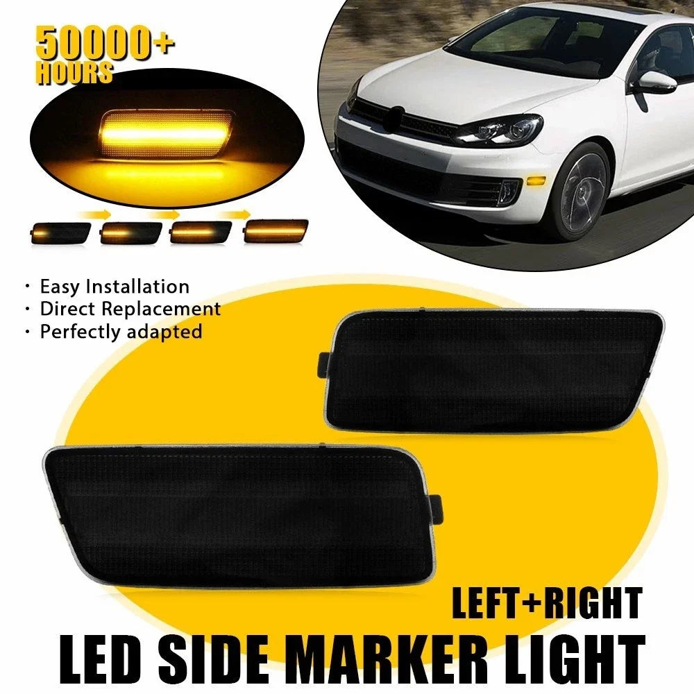 2X Amber LED Sequential Side Marker Lights for VW MK6 Golf GTI (2010–2014)