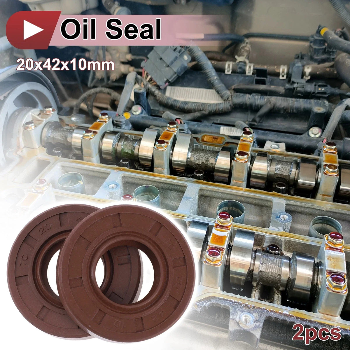 Set of 2 Oil Seal Rotary Shaft Seal FKM Rubber 20x42x10mm for Various Models