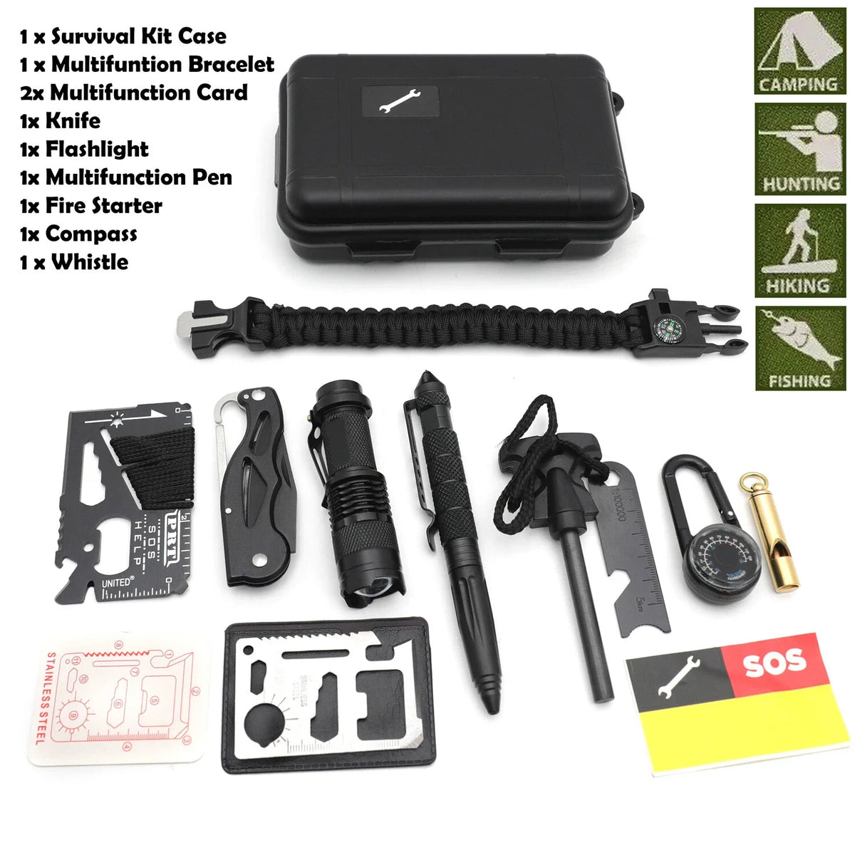 Camping Survival Kit with Emergency Tools for Outdoor Tactical Use