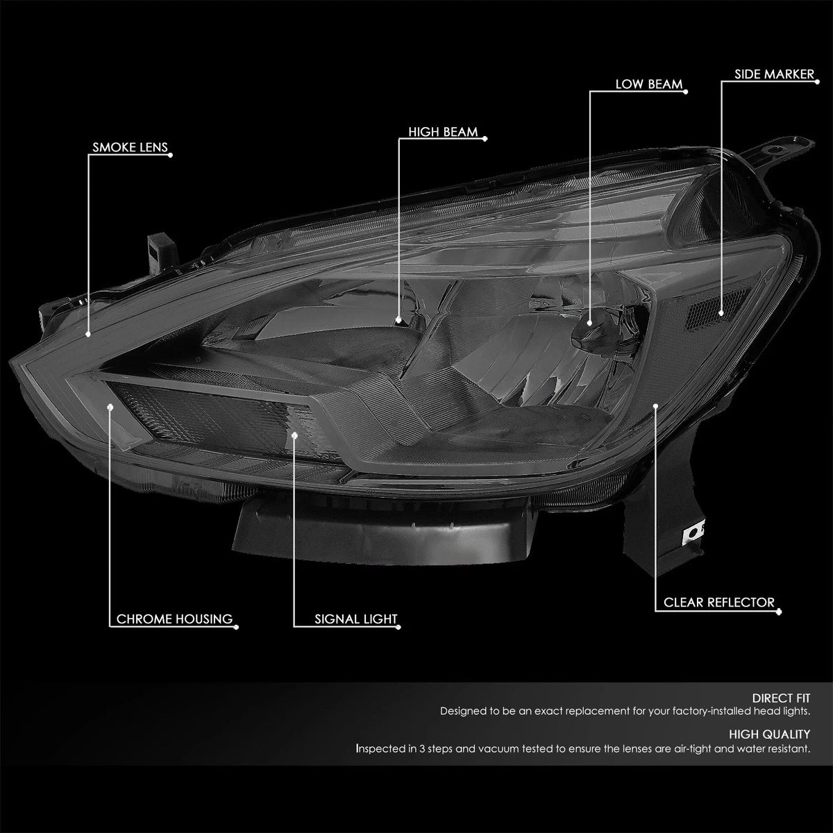 Factory Style Chrome Housing Smoked Lens Headlights for Nissan Sentra (2016–2018)