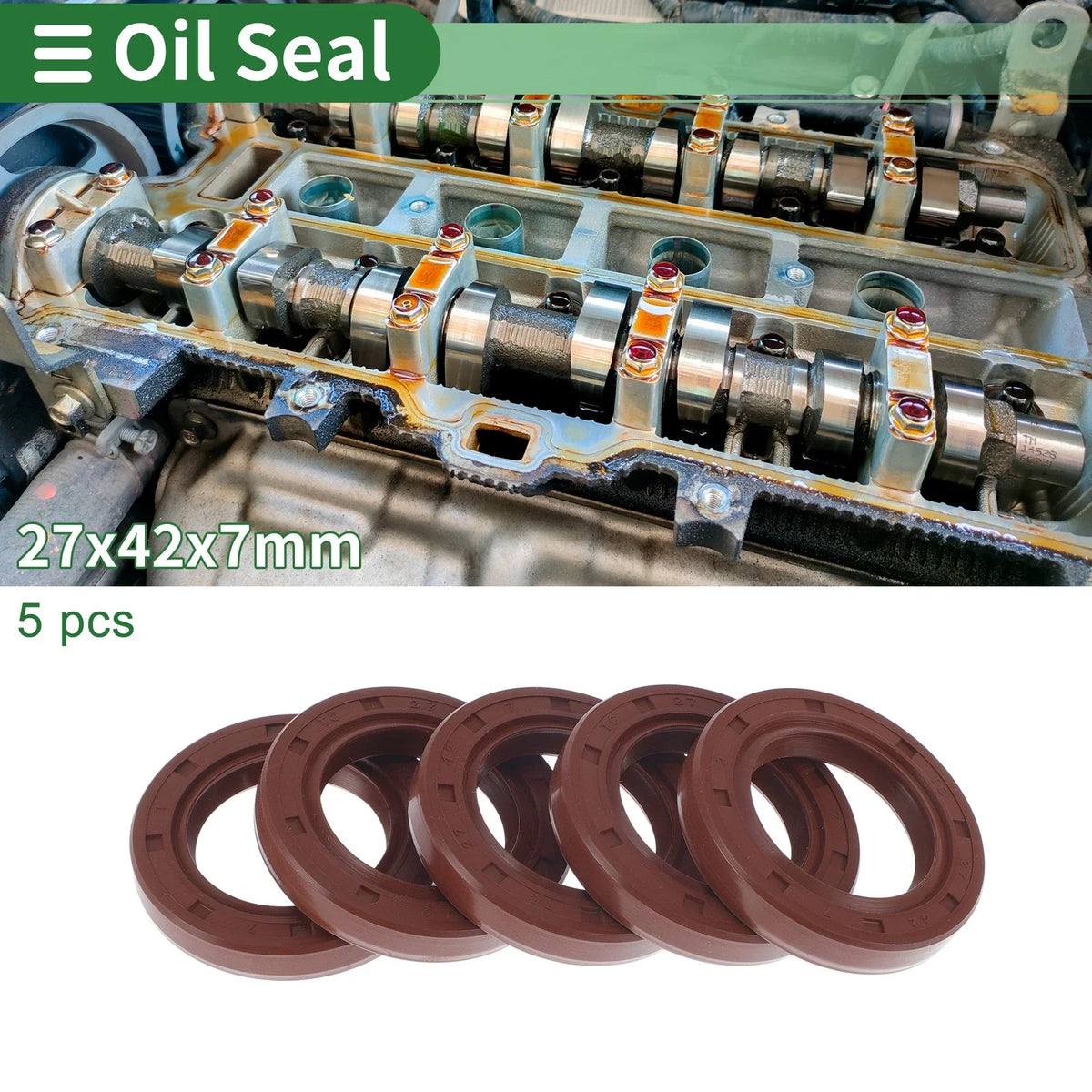 Set of 5 Oil Seal Rotary Shaft Seal FKM Rubber 27x42x7mm