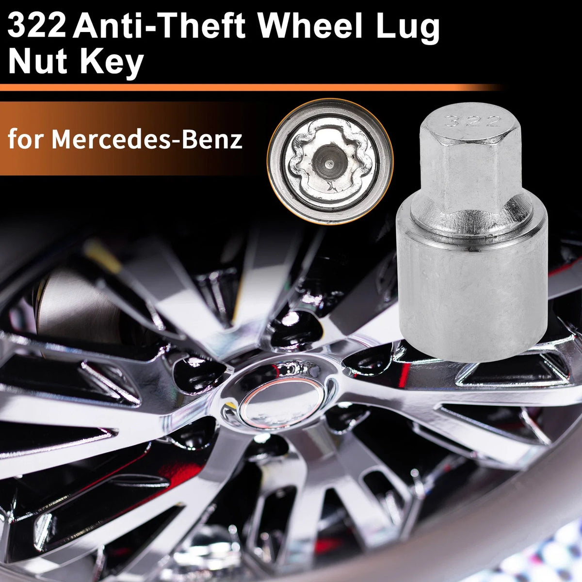 322 Wheel Lock Lug Nut for Mercedes-Benz (Locking Nut Key Socket)