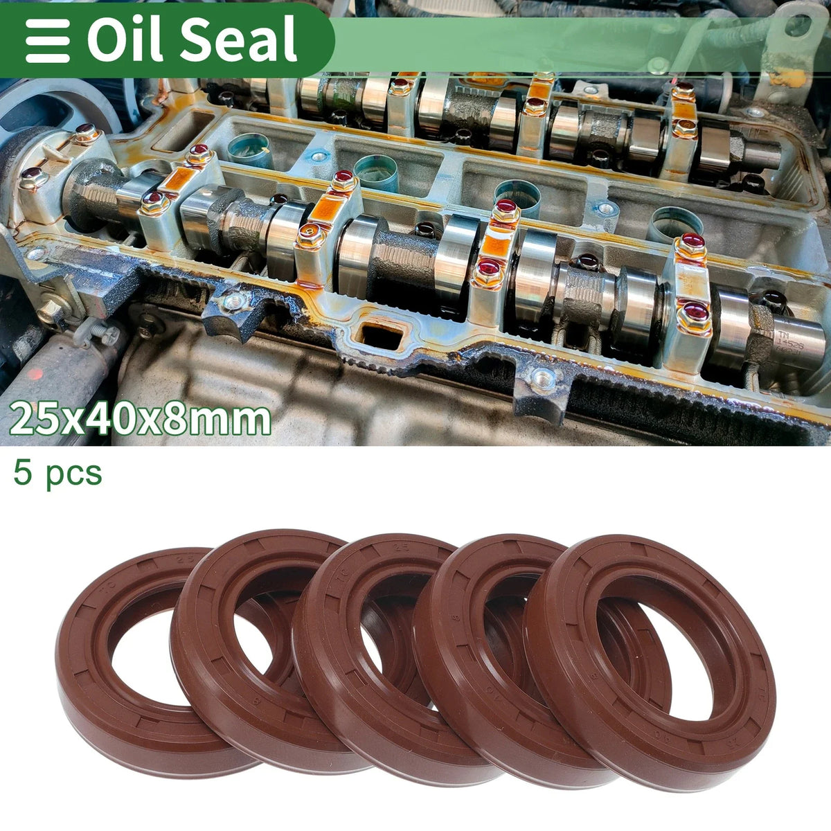 Set of 5 Oil Seal Rotary Shaft Seal FKM Rubber 25x40x8mm