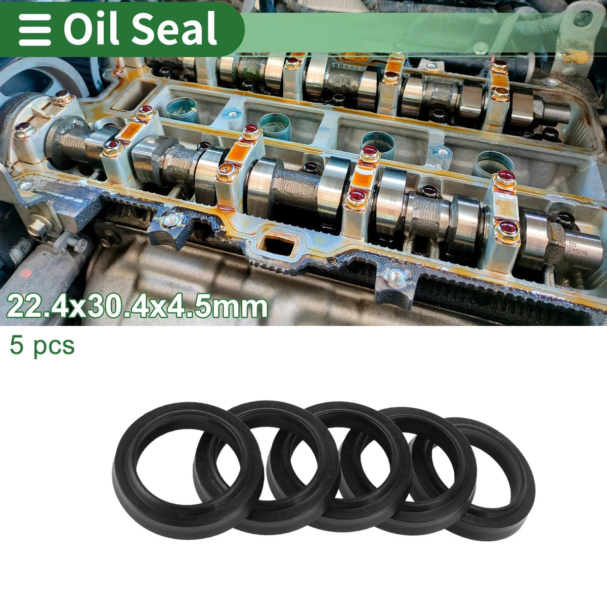 Set of 5 Oil Seal Rotary Shaft Seal NBR Rubber 22.4x30.4x4.5mm