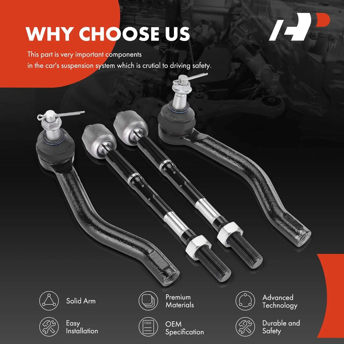 Set of 4 Front Inner Outer Tie Rods for 2013–2020 Nissan Pathfinder