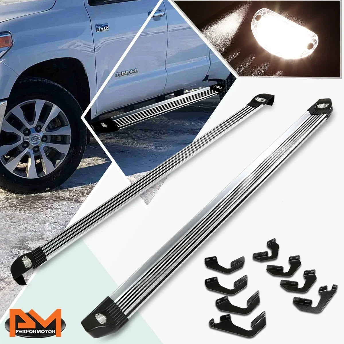 Lighted Nerf Bars Set of 2 in Aluminum for Tundra Double Cab 07-16