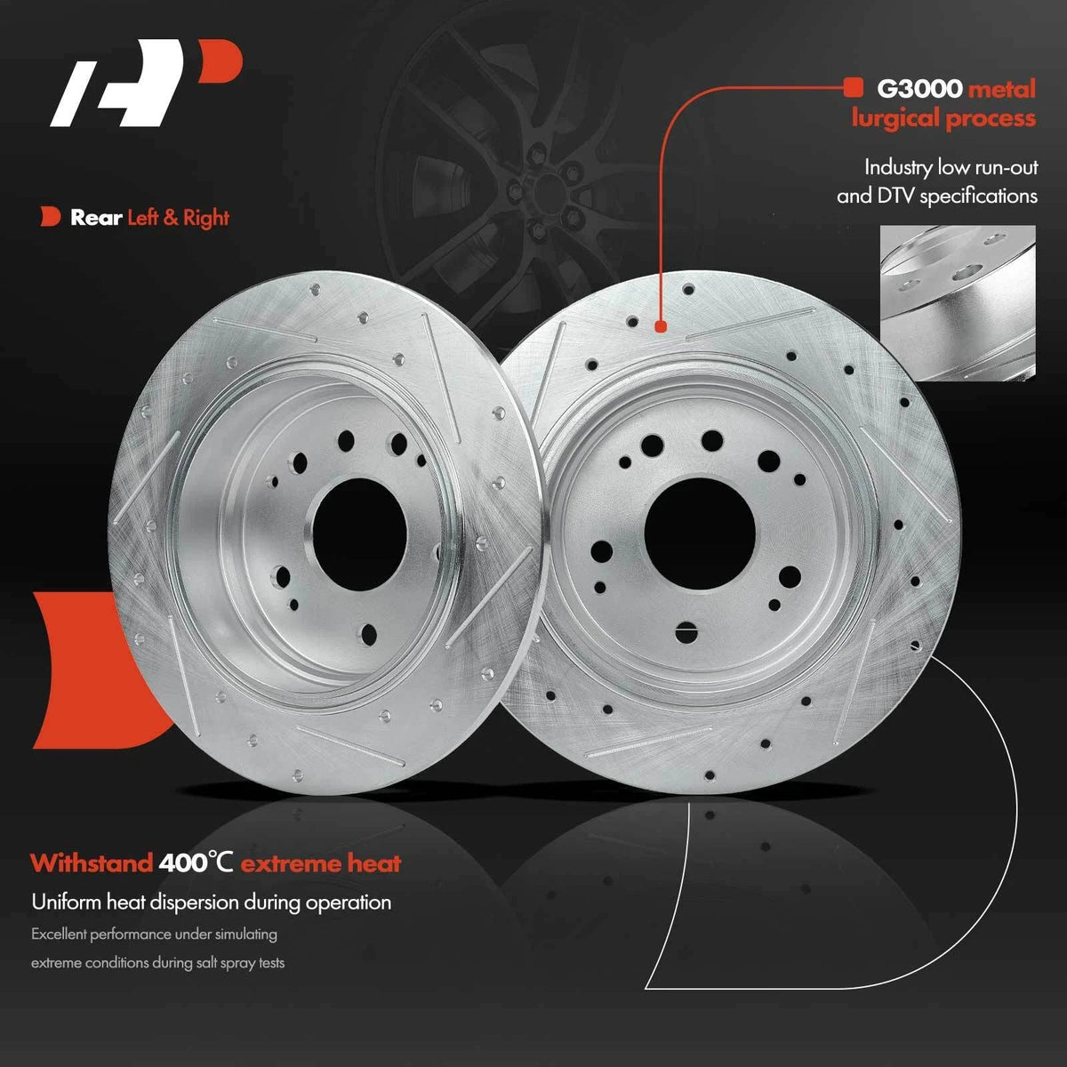 Ceramic Pad Set and Rear Drilled Rotors for Acura TL 2004-2008