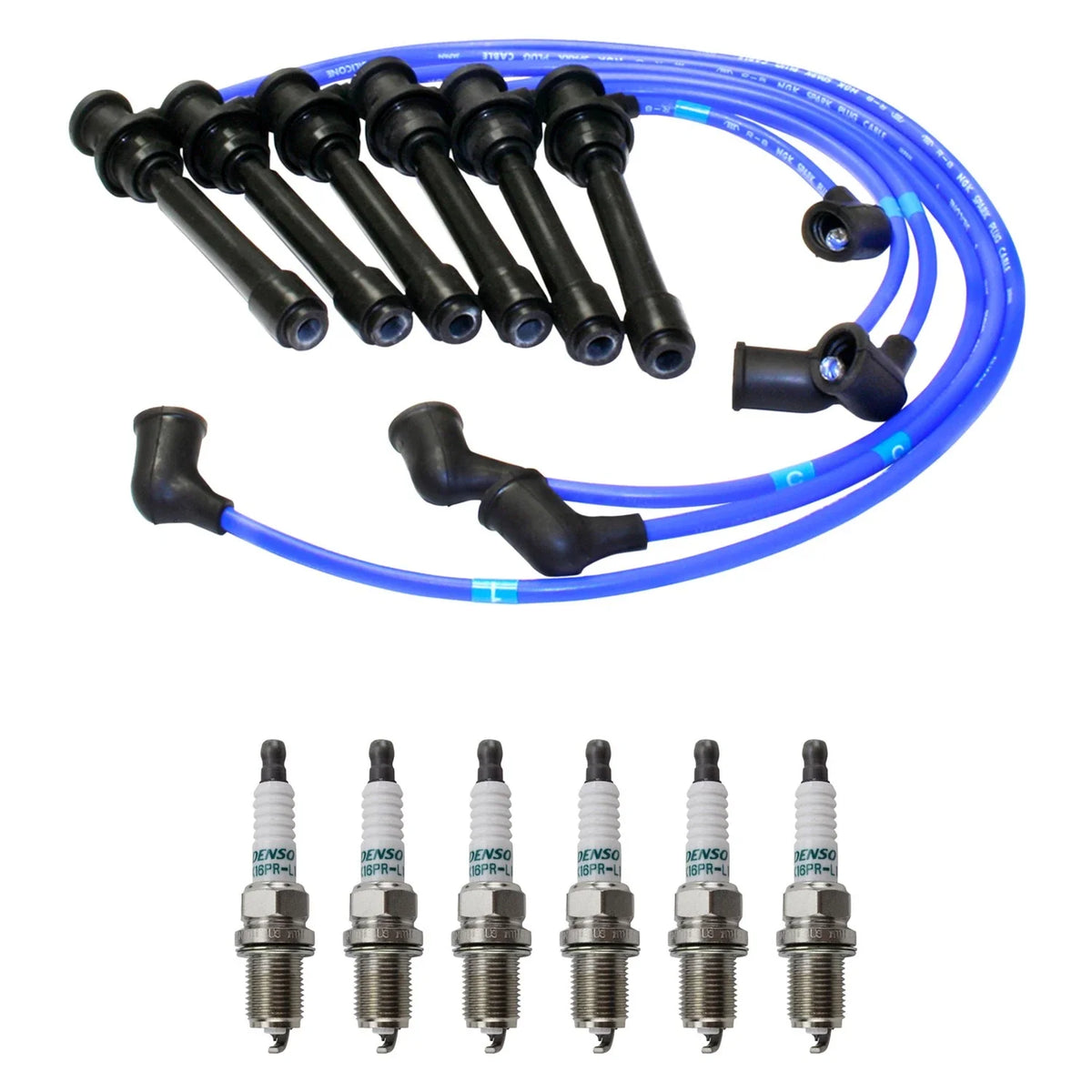 NGK 7mm Wire Set & Denso Iridium Spark Plug Kit for Santa Fe Sonata Tiburon (2001–2006)