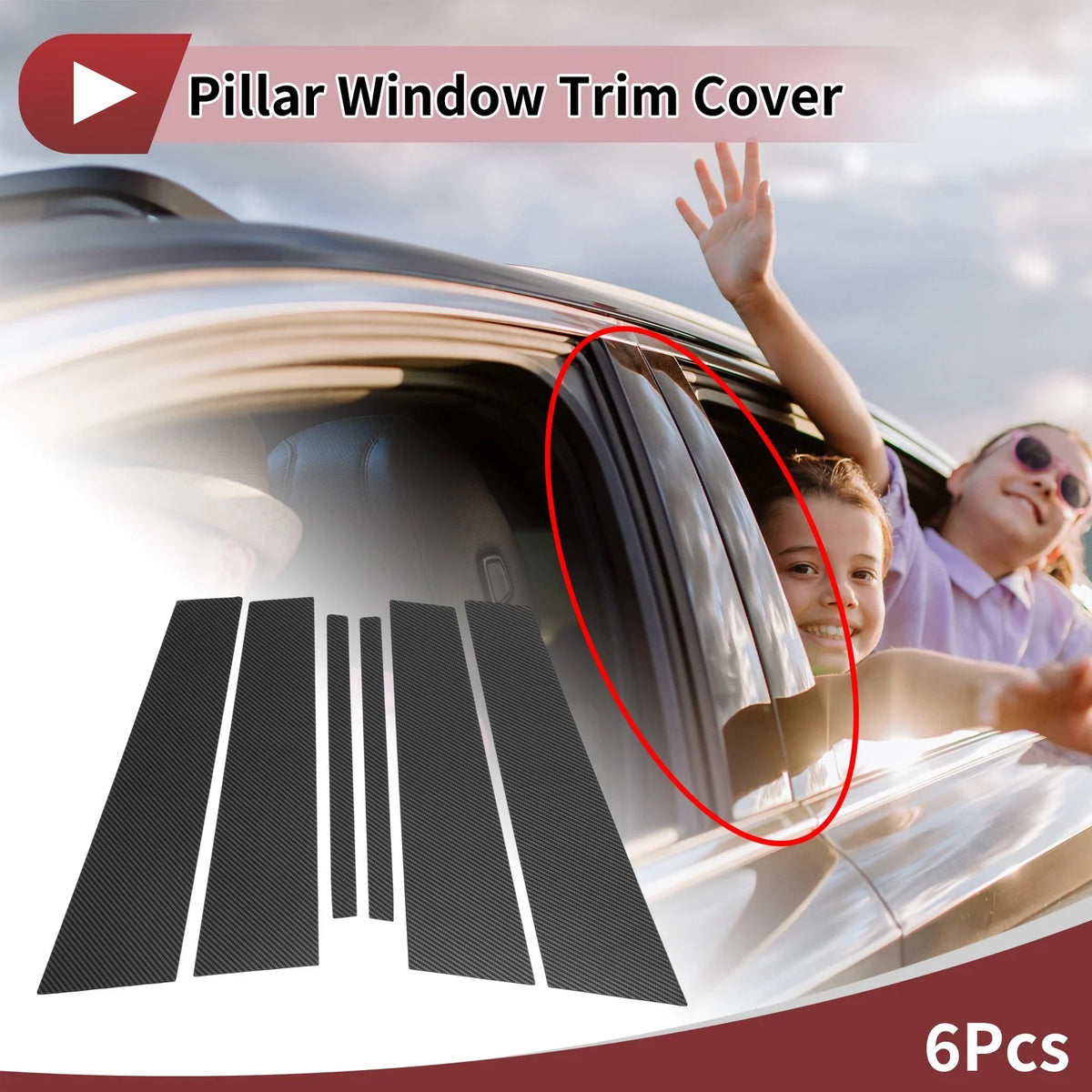 Door Pillar Window Trim for KIA Cadenza VG K7 (2014–2016) Black Carbon Fiber