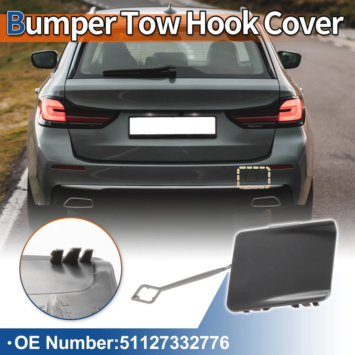 Rear Tow Hook Cover for BMW 5-Series F10 LCI (2014–2017) No. 51127332776