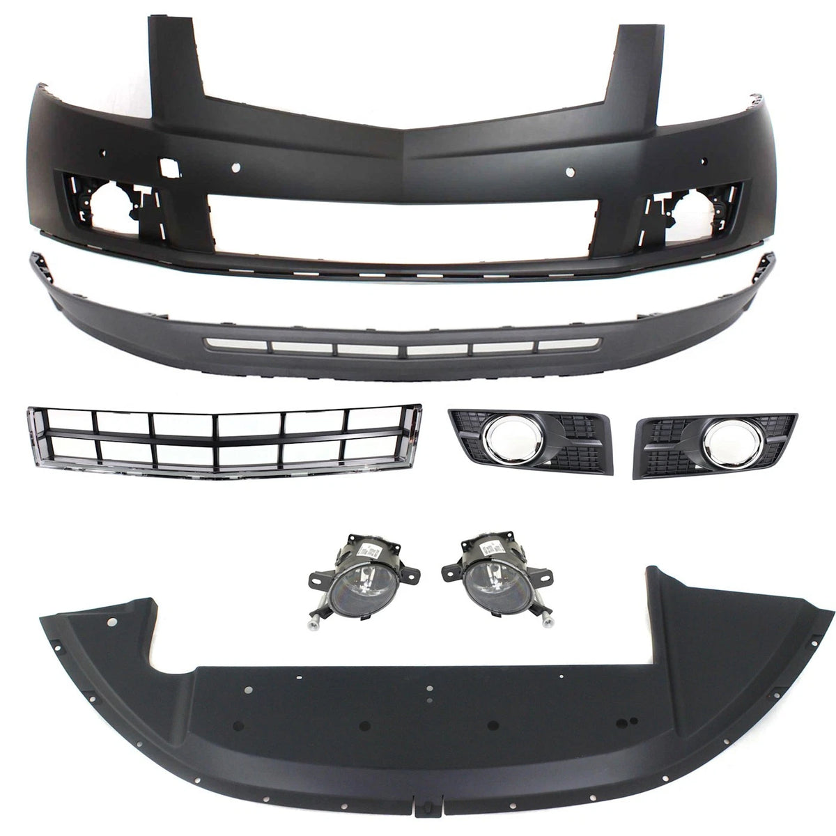 Bumper Cover Kit for Cadillac SRX (2010–2012) Front Upper Lower Fog Light