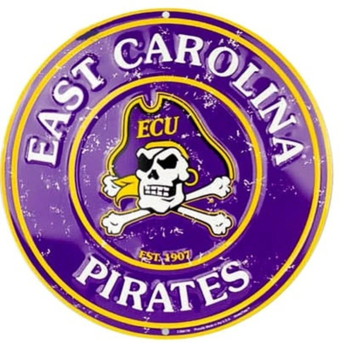 East Carolina University Pirates 12" Round Aluminum Sign (Man Cave)