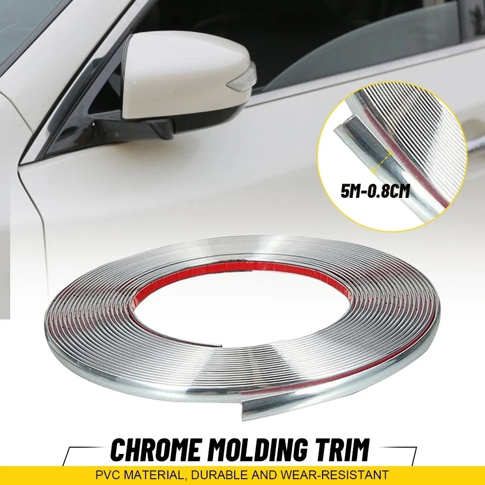 0.8cm Wide Chrome Molding Trim for Universal Applications