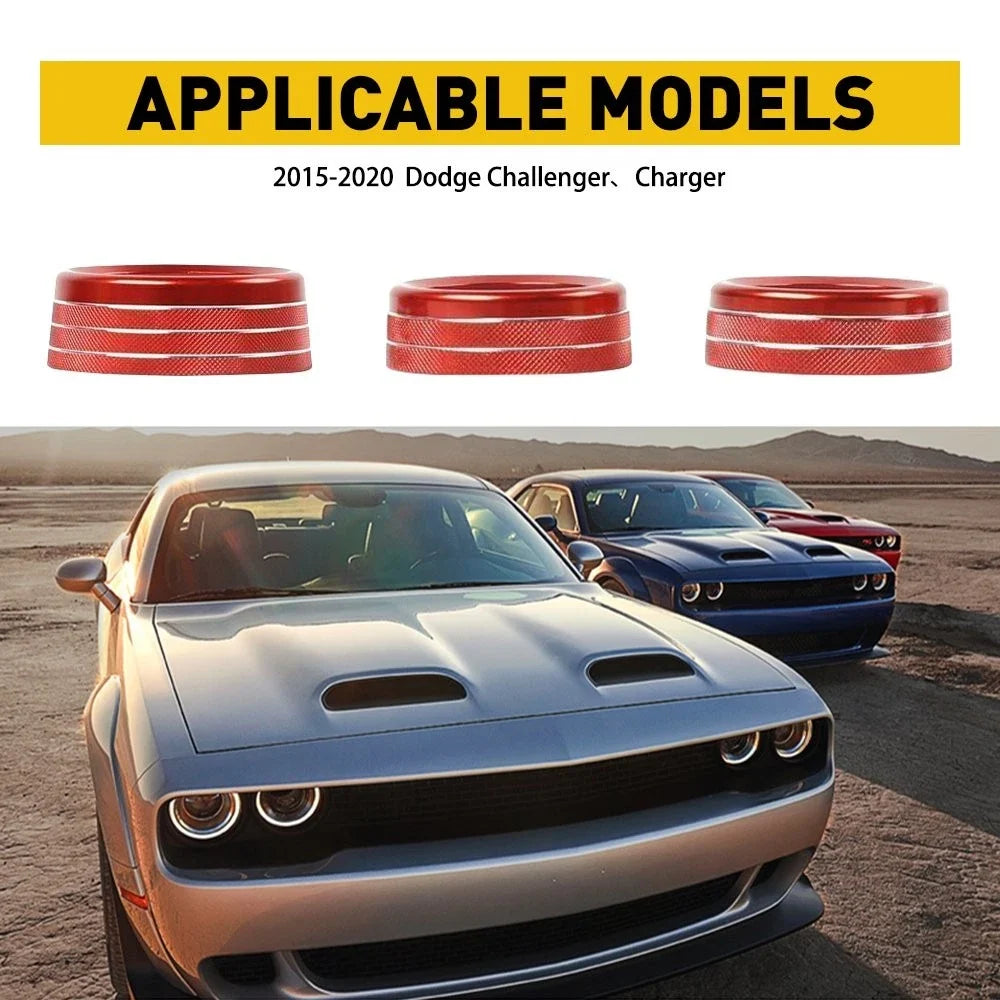 3pcs Red AC Radio Knob Trim Cover for Dodge Challenger/Charger 2015-2020