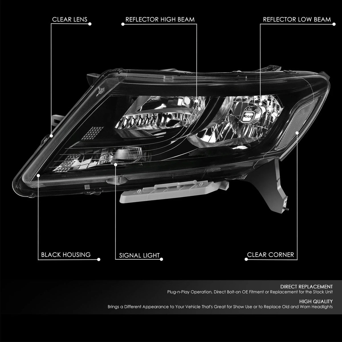 Headlight Assembly Pair for Nissan Pathfinder (2013–2016) Black Housing Clear Lens