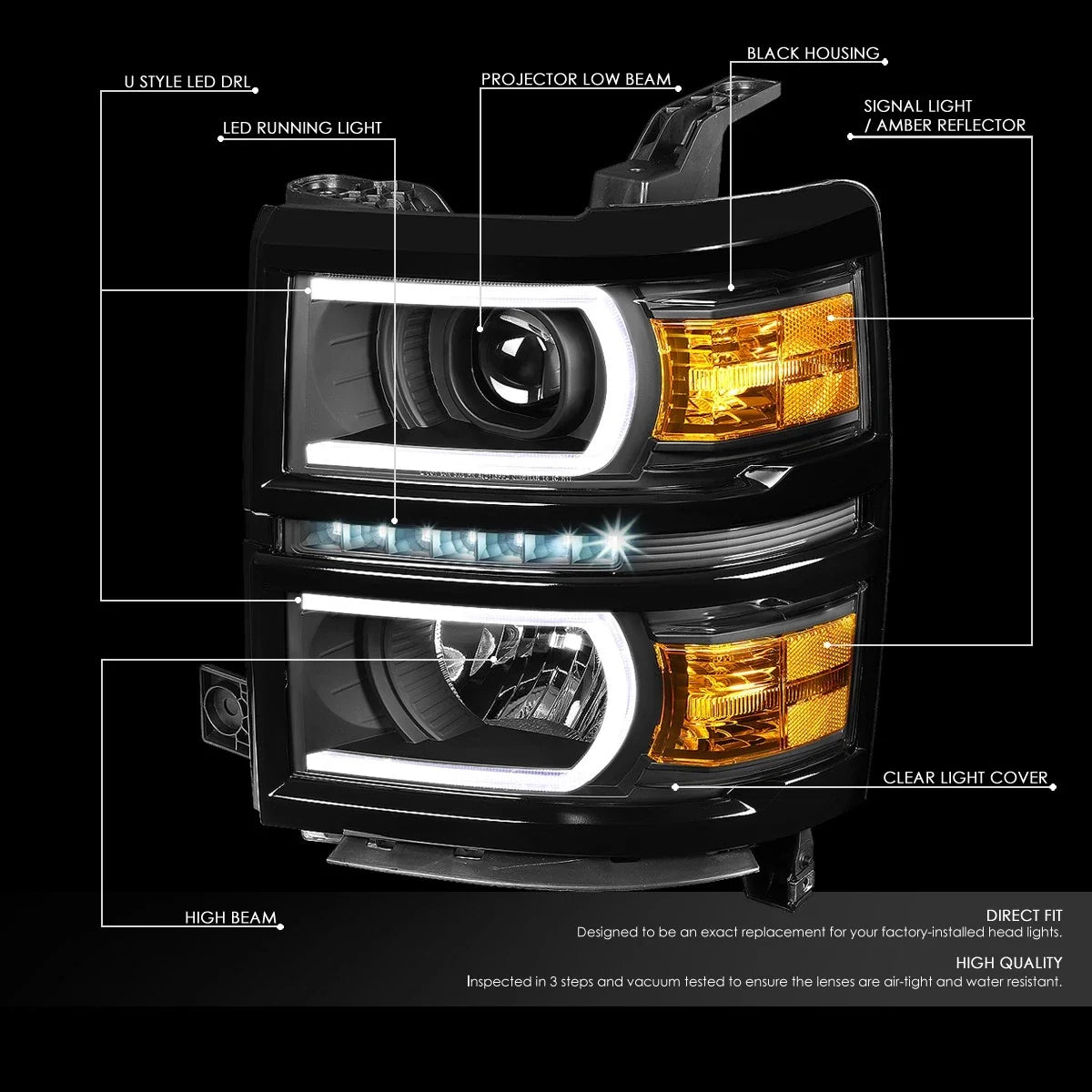 LED DRL U Tube Bar for Silverado Projector Headlight (2014–2015)