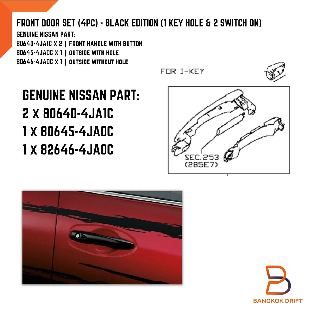Door Handle & Grip for Nissan Navara NP300 D23 Black Edition 2017-2020