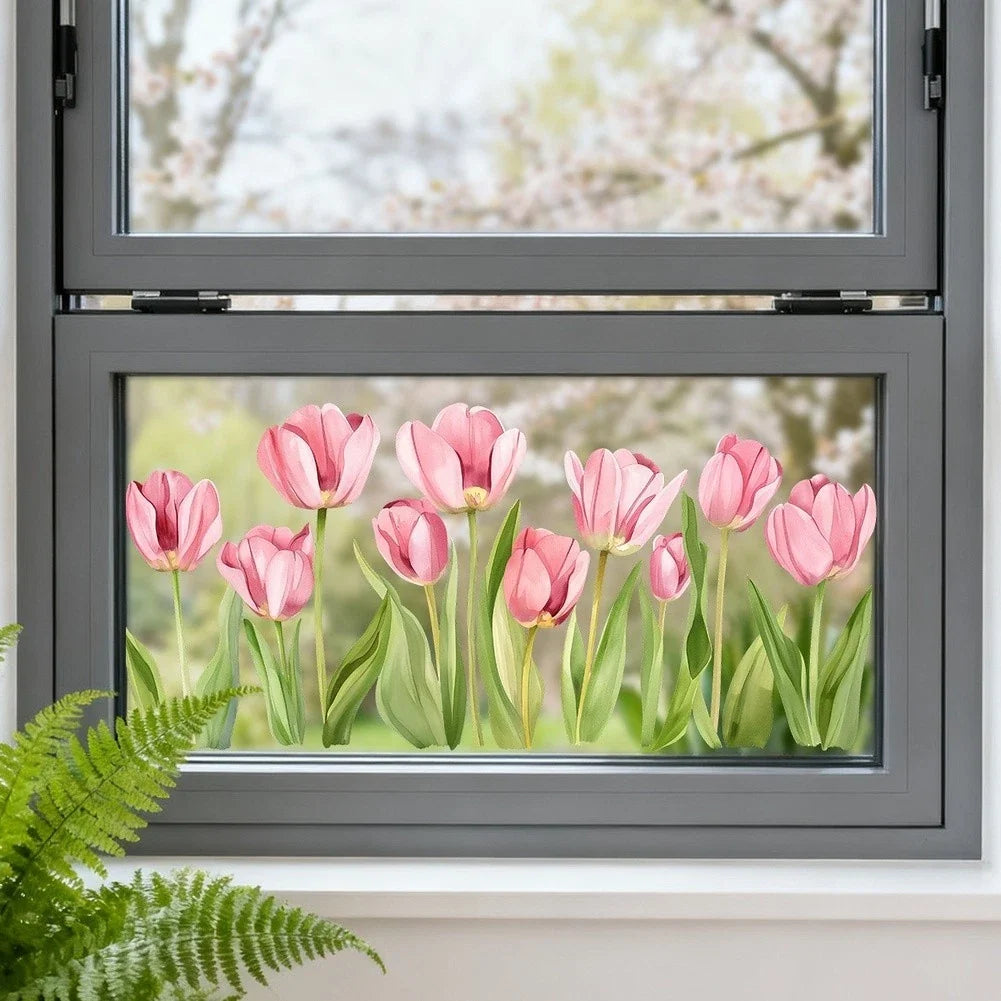 Self Tulip Window Decal PVC Static Cling for Smooth Surfaces (39x29cm)