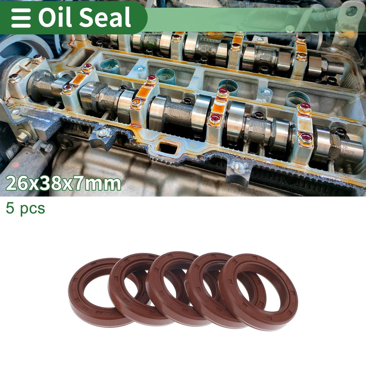 Set of 5 Oil Seal Rotary Shaft Seal FKM Rubber 26x38x7mm
