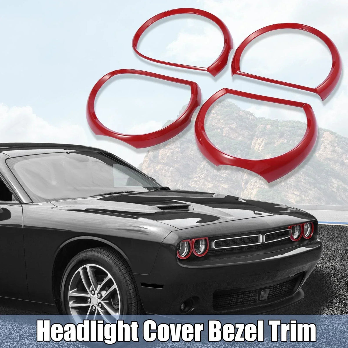 4-Pack Red Headlight Cover Rings for Dodge Challenger 2015-2021