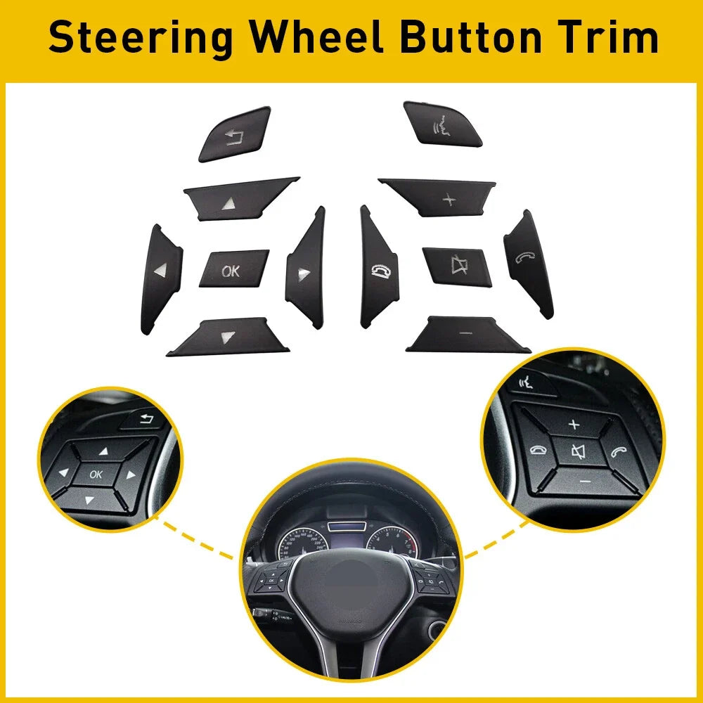Black 12PCS Steering Wheel Button Trim for Mercedes Benz E Class