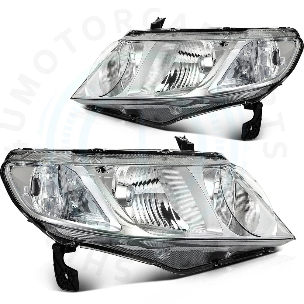 Pair Chrome Headlight Assemblies for Honda Civic (2006–2011)