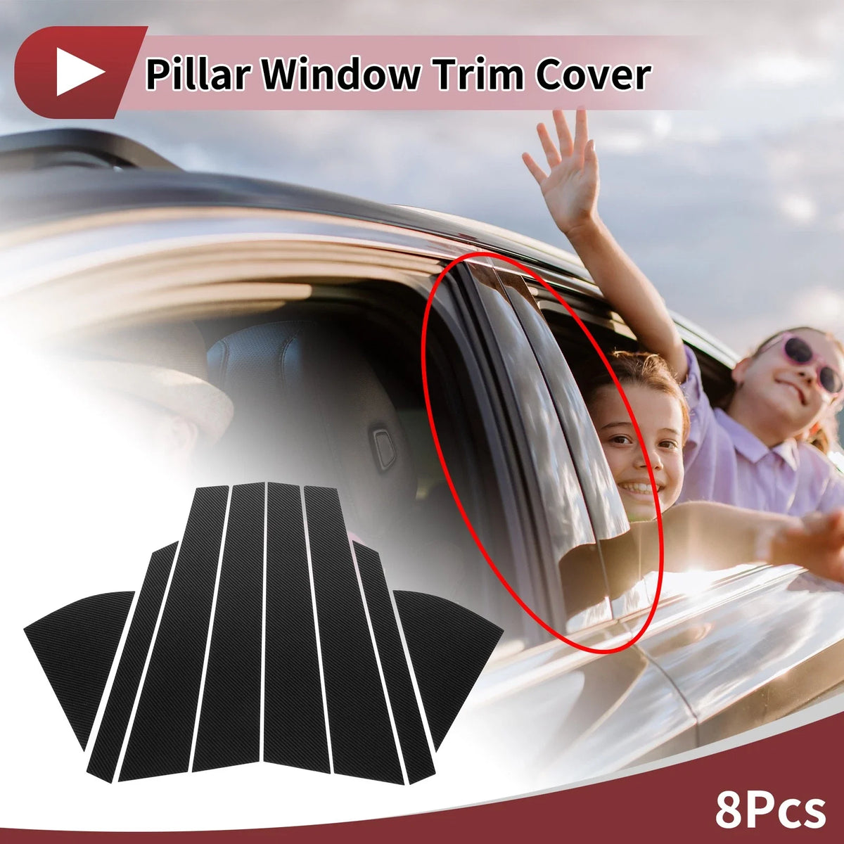 8 Pcs Door Pillar Window Trim for KIA Sonet (2021–2024) Black Carbon Fiber