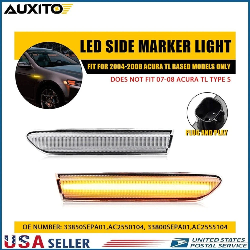 Clear Lens Amber LED Rear Side Marker Lights for Acura TL (2004–2008)