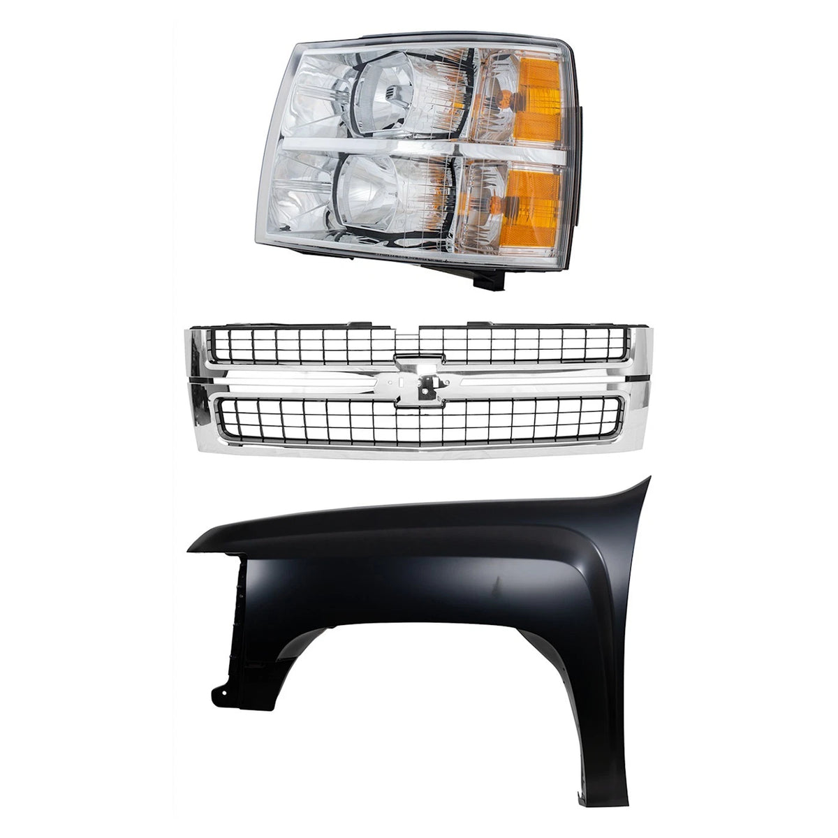 Grille Kit for Chevrolet Silverado 2500 HD (2007–2010) LH Fender, Headlight