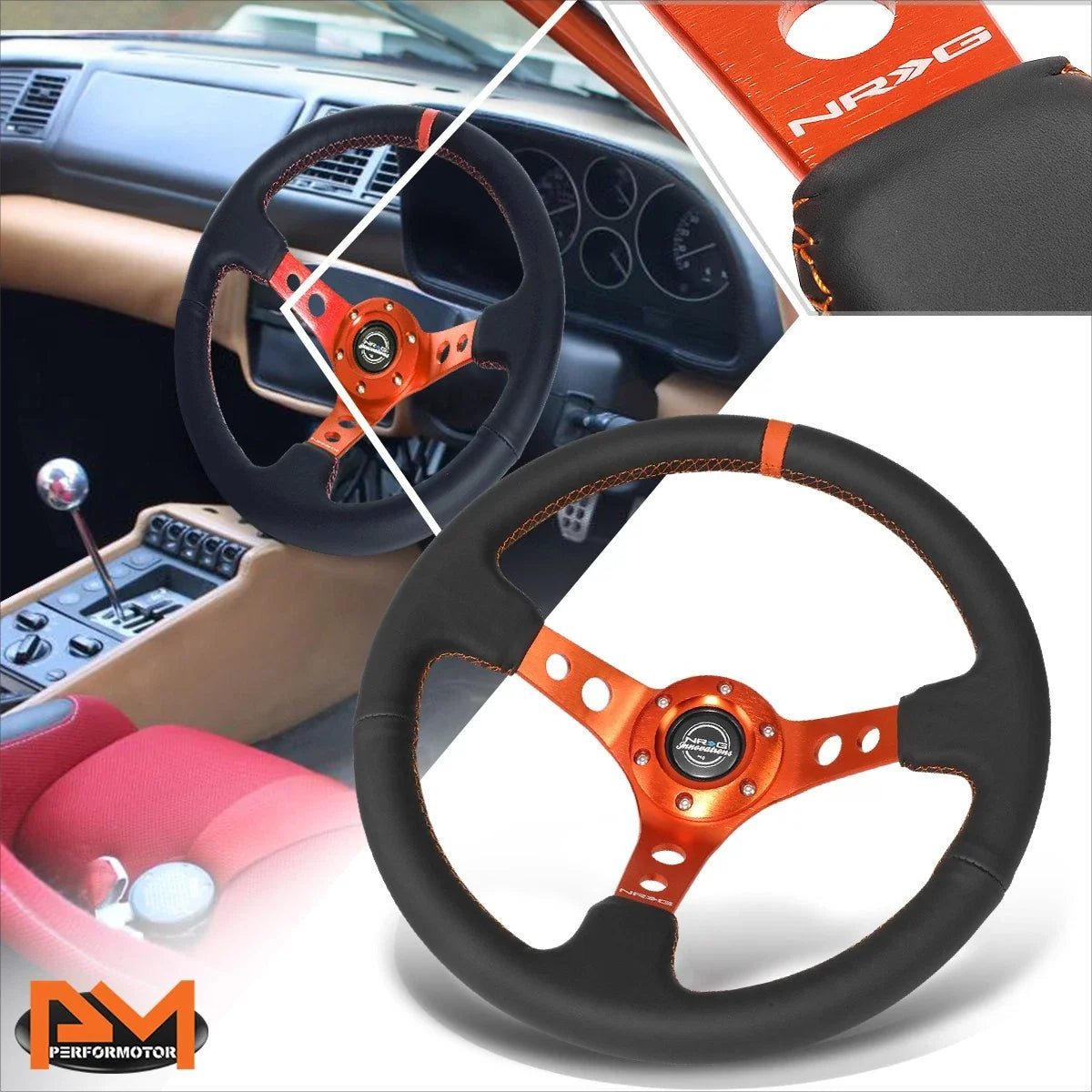 Universal Fit NRG RST-006OR Racing Steering Wheel 350mm Deep Dish