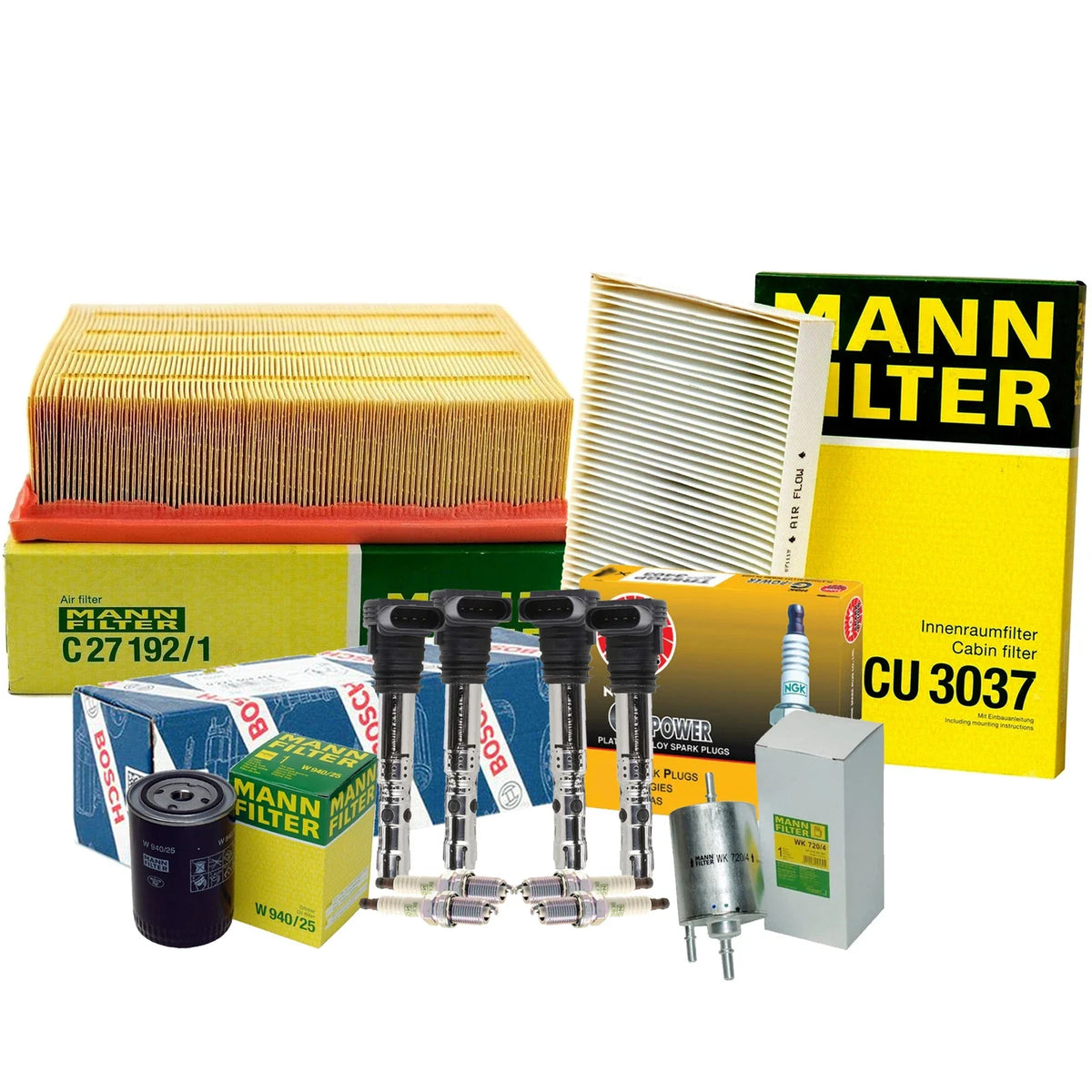 Set of 4 Mann Filters & 4 NGK G-Power Spark Plugs for Audi AMB L4