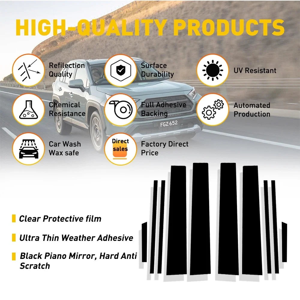 Set of 10 Black Glossy Pillar Posts for Toyota RAV4 (2019–2021)