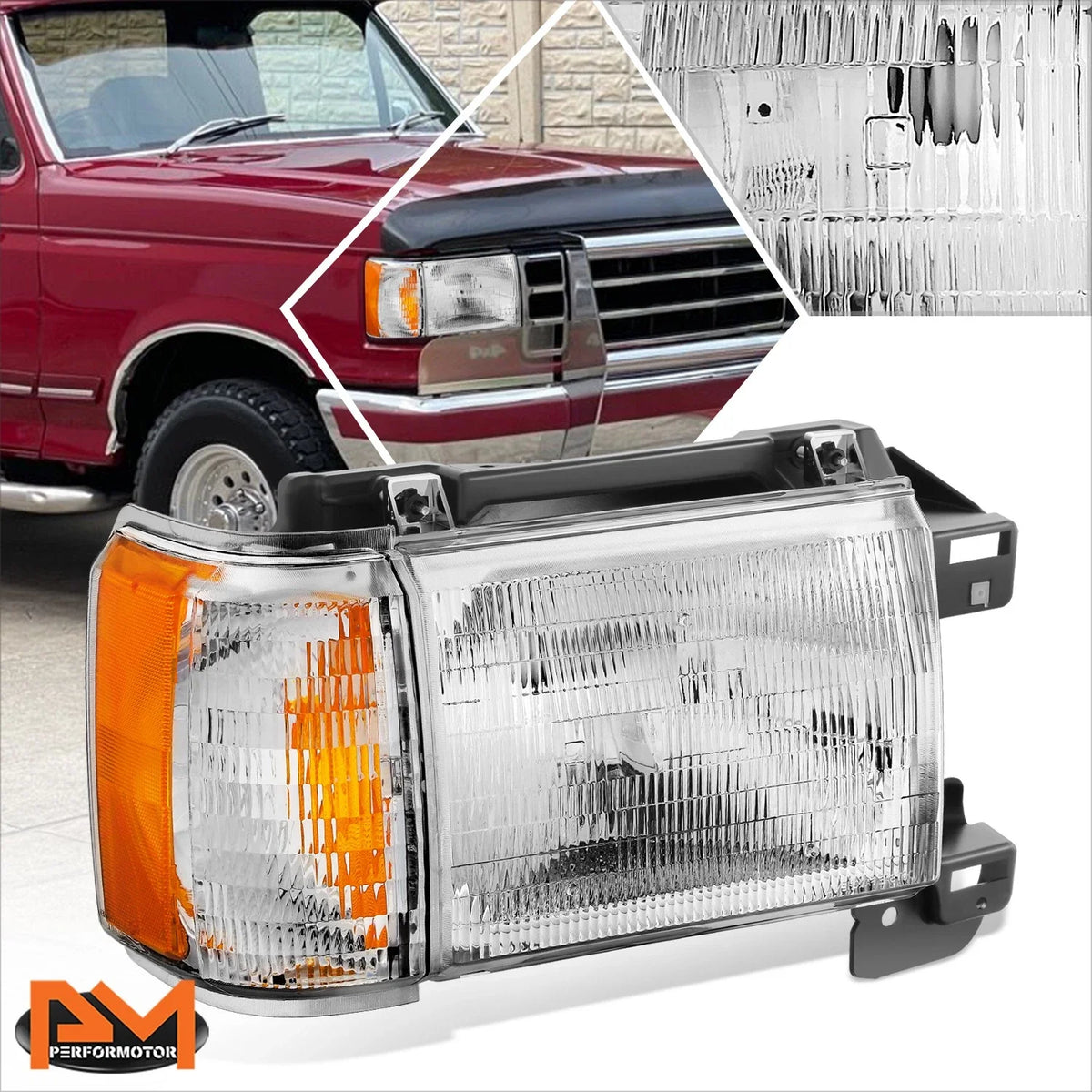 1987-1991 Ford Bronco F-150 F-250 F-350 Right Side Headlight Clear/Amber