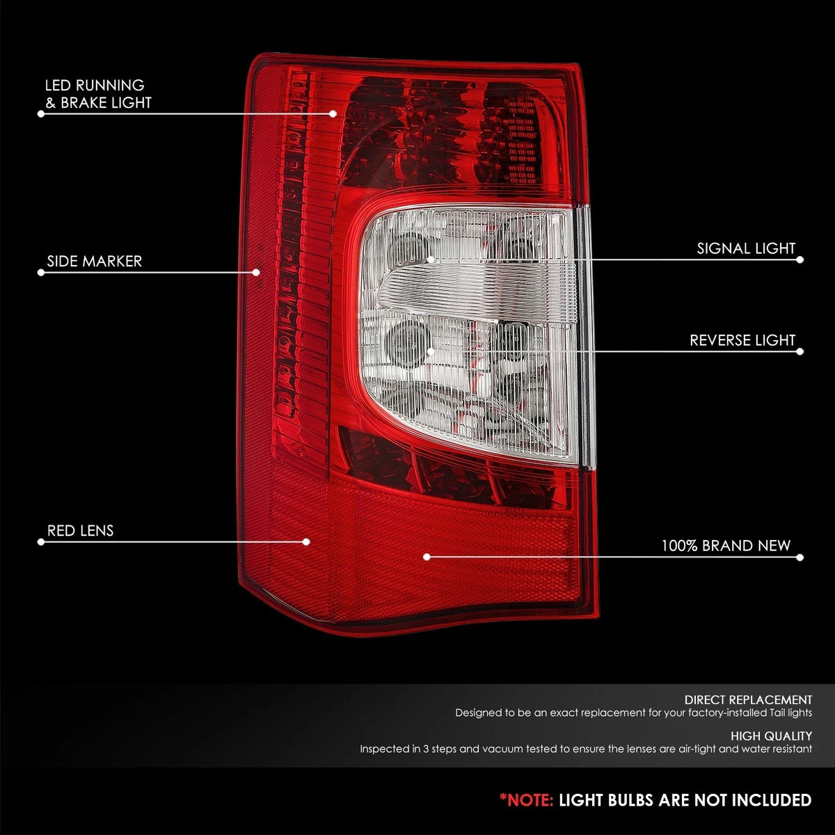 Left LED Taillight for Chrysler Town & Country (2011–2016) OE Chrome Housing