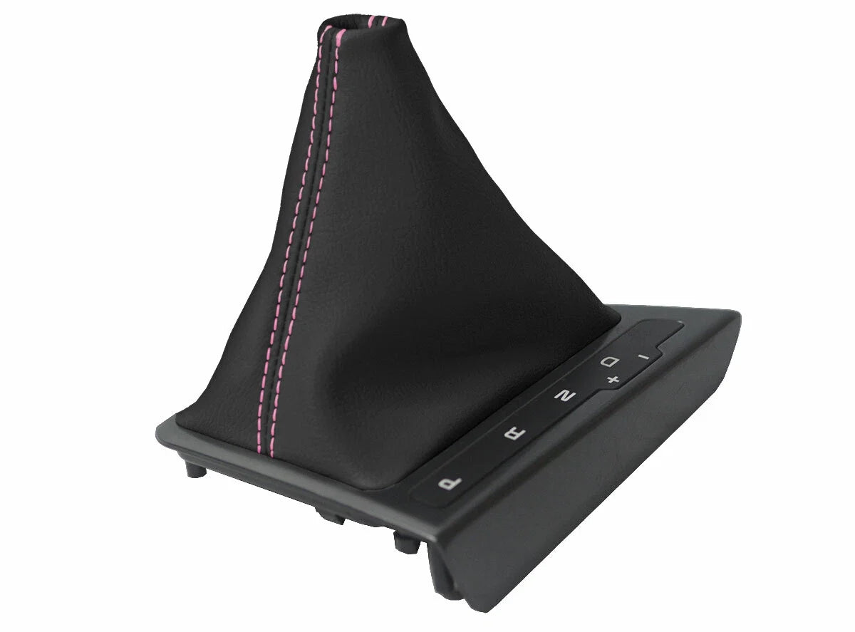 Leather Automatic Shift Boot Cover for Kia Optima (2011–2015) Black Pink Stitch