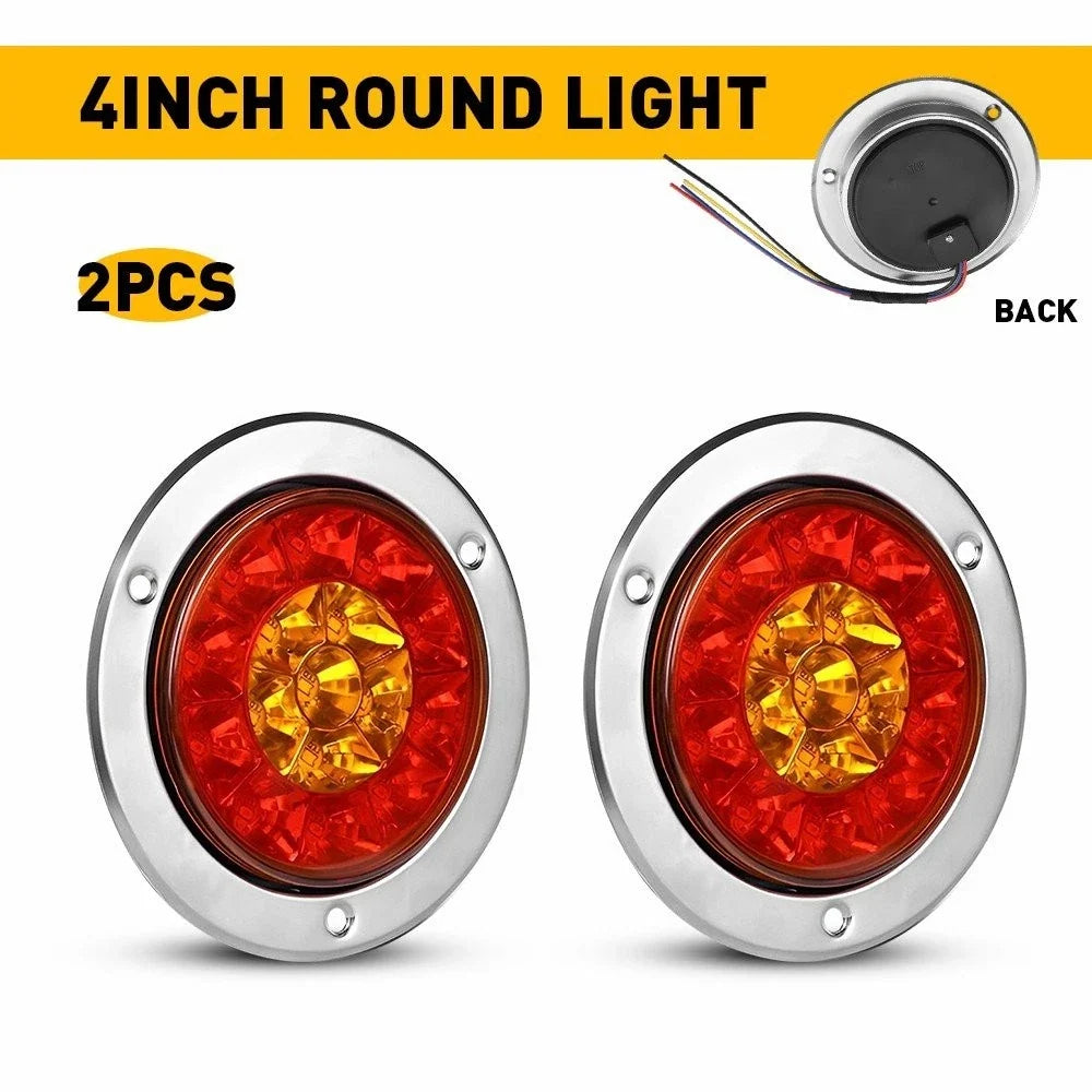 2X 4" Round Truck Tail Lights (Red/Amber) with 16 LEDs