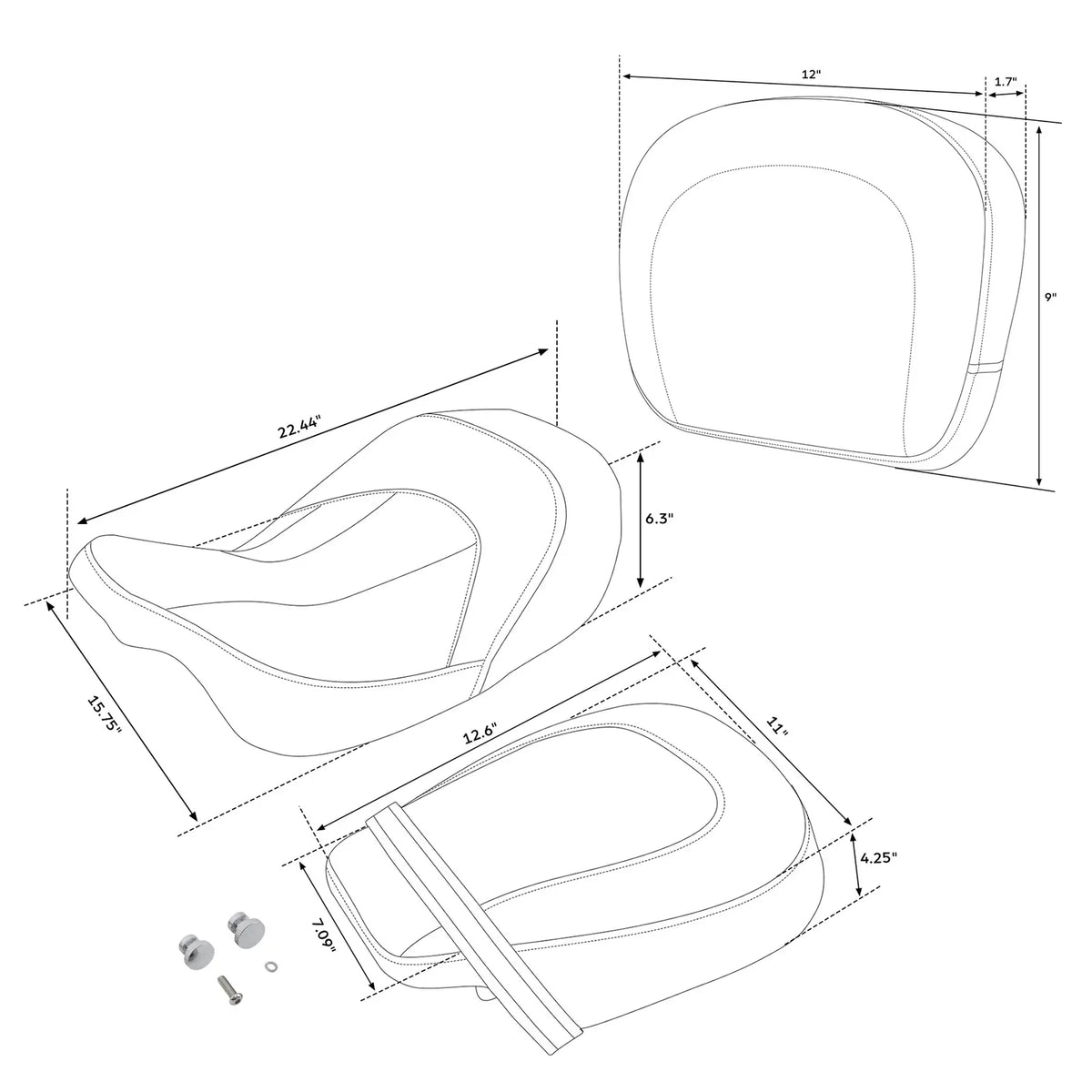 Driver & Passenger Seat with Backrest Pad for 2009-2023 Harley Street Glide