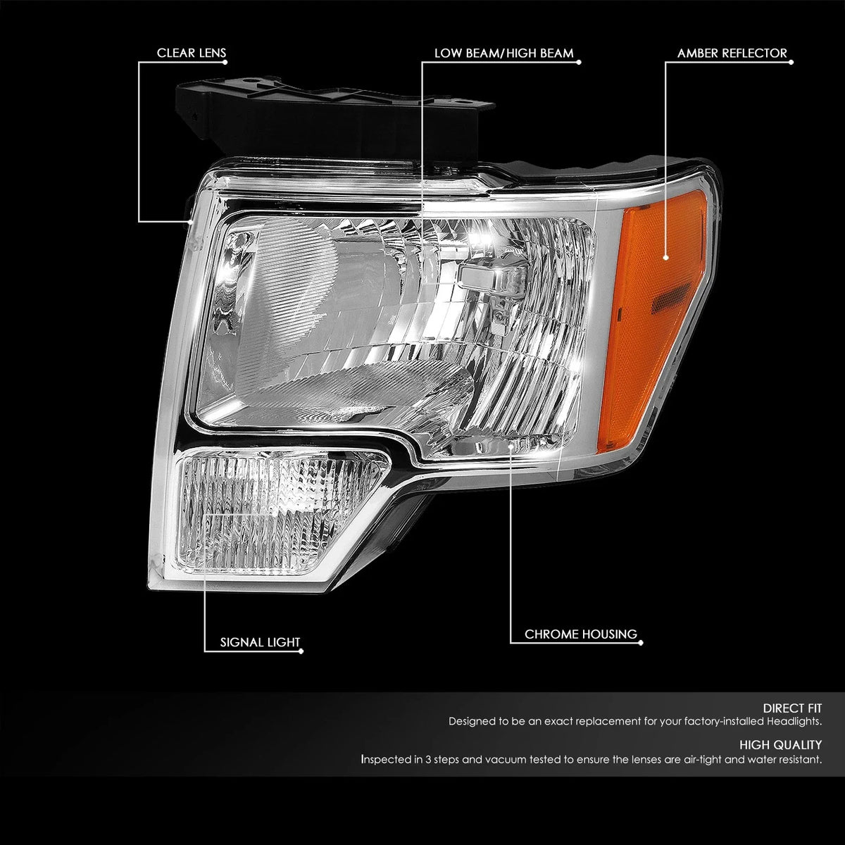 Pair of Chrome Amber Signal Headlight Lamps for Ford F150 (2009–2014)