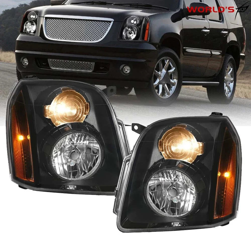 Black Trim Headlights Set for GMC Yukon Denali (2007–2014) Left + Right
