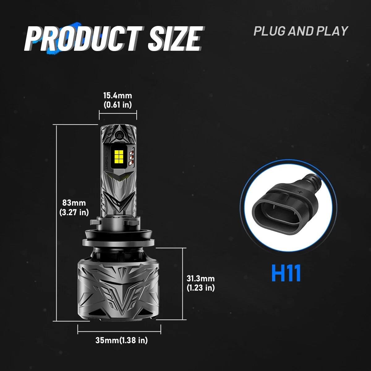 LED Headlight Bulbs Set of 2 H8 H9 H11 Low Beam 50000LM Bright White
