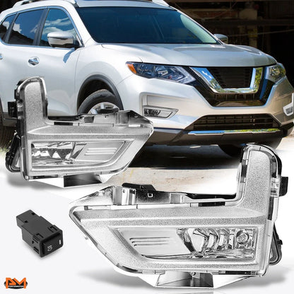 Front Bumper Fog Lights Set with Clear Lens + Silver Bezel for Rogue 2017-2018