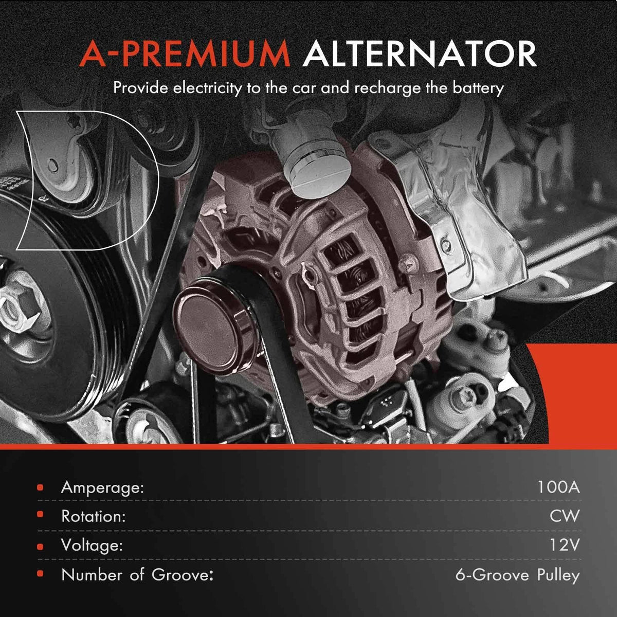 Alternator 100A 6-Groove for 2010-2011 Ford Ranger L4 2.3L