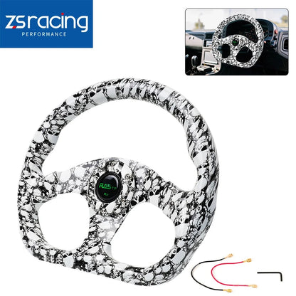14" Flat D Shape Racing Steering Wheel with Horn Button & 6 Holes