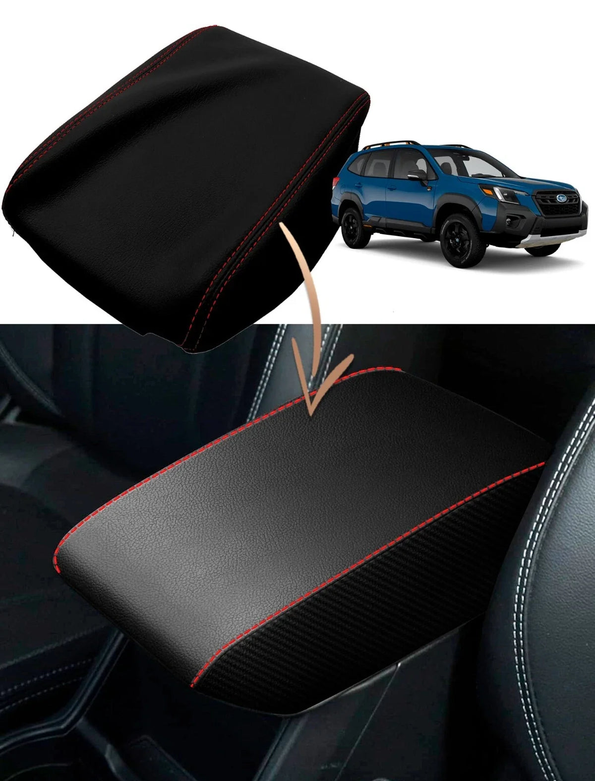 Console Lid Armrest Cover for Subaru Forester (2019–2024) Red Stitch